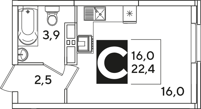Студия 22,4 м2