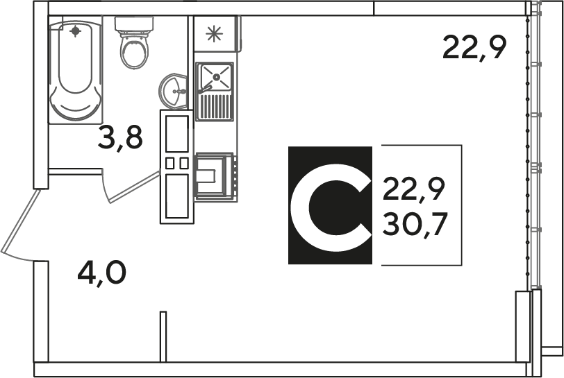 Студия 30,7 м2